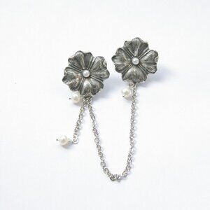 Silverware 4 Leaf Clover Brooch, freshwater pearl shamrock brooch, Lucky brooch